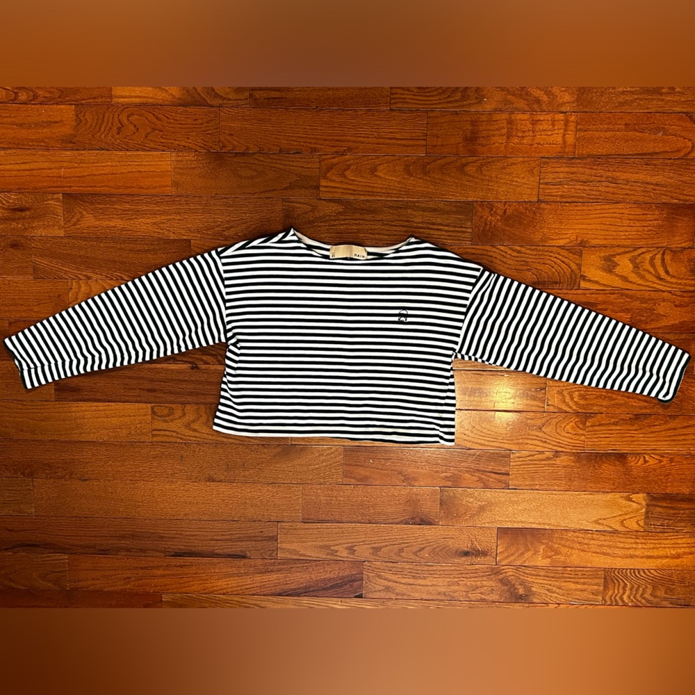 Nain Striped Cropped Long Sleeve Top Womens Medium Hunter Green White Preowned